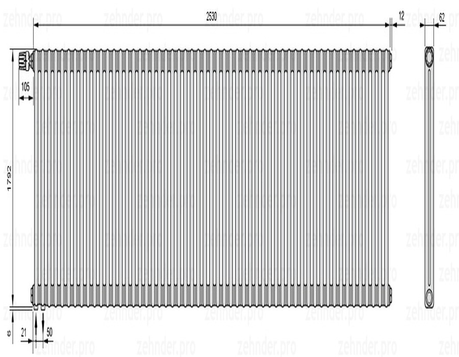 

Радиатор отопления Zehnder, Technolinetl, Zehnder Charleston 2180/55 TL