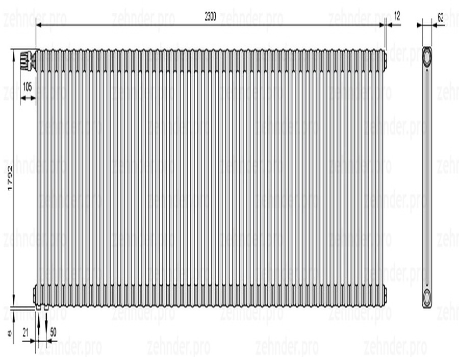

Радиатор отопления Zehnder, Technolinetl, Zehnder Charleston 2180/50 TL