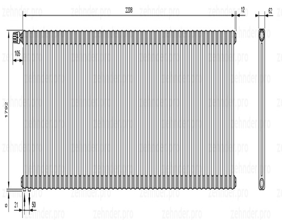 

Радиатор отопления Zehnder, Technolinetl, Zehnder Charleston 2180/48 TL