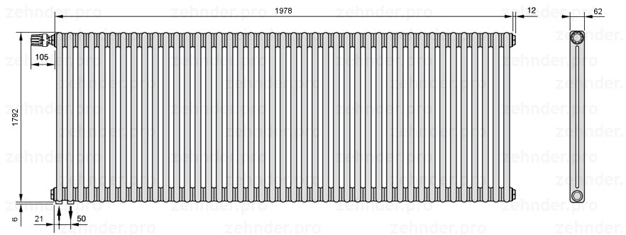 

Радиатор отопления Zehnder, Technolinetl, Zehnder Charleston 2180/43 TL