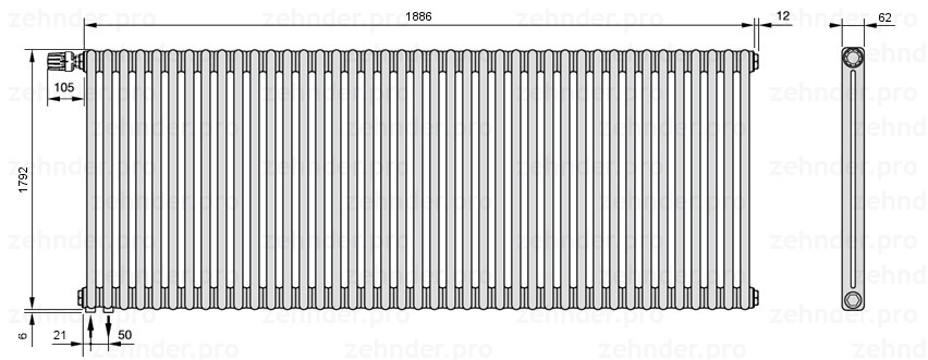 

Радиатор отопления Zehnder, Technolinetl, Zehnder Charleston 2180/41 TL