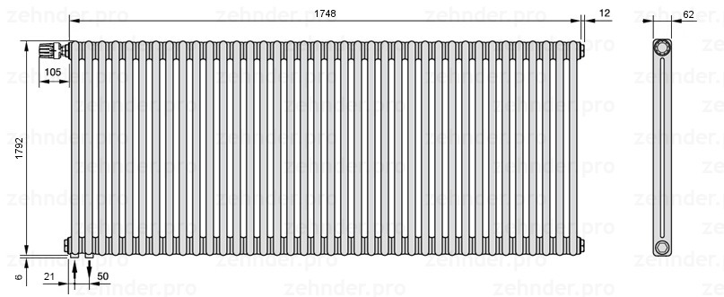 

Радиатор отопления Zehnder, Technolinetl, Zehnder Charleston 2180/38 TL