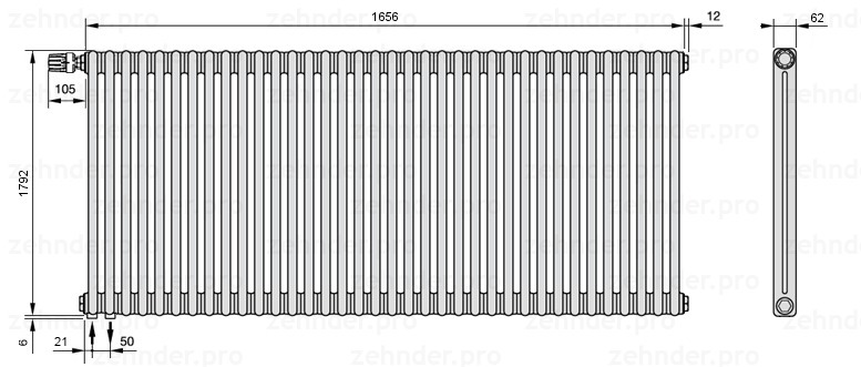 

Радиатор отопления Zehnder, Technolinetl, Zehnder Charleston 2180/36 TL