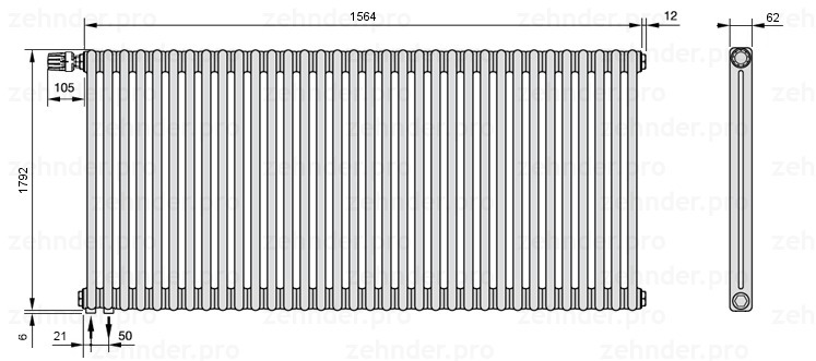 

Радиатор отопления Zehnder, Technolinetl, Zehnder Charleston 2180/34 TL