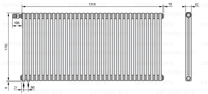 

Радиатор отопления Zehnder, Technolinetl, Zehnder Charleston 2180/33 TL