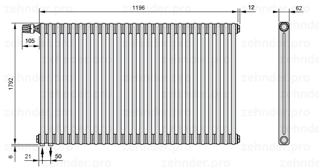 

Радиатор отопления Zehnder, Technolinetl, Zehnder Charleston 2180/26 TL