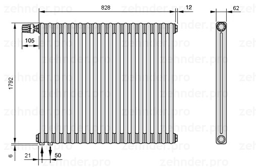 

Радиатор отопления Zehnder, Technolinetl, Zehnder Charleston 2180/18 TL