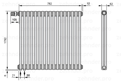 

Радиатор отопления Zehnder, Technolinetl, Zehnder Charleston 2180/17 TL