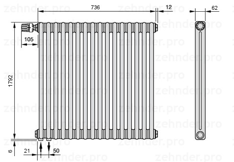 

Радиатор отопления Zehnder, Technolinetl, Zehnder Charleston 2180/16 TL