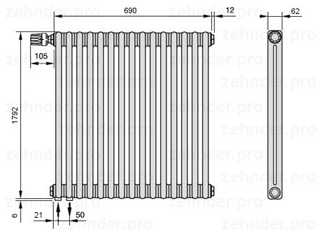 

Радиатор отопления Zehnder, Technolinetl, Zehnder Charleston 2180/15 TL