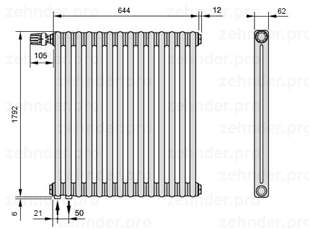 

Радиатор отопления Zehnder, Technolinetl, Zehnder Charleston 2180/14 TL