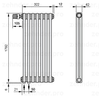 

Радиатор отопления Zehnder, Technolinetl, Zehnder Charleston 2180/7 TL