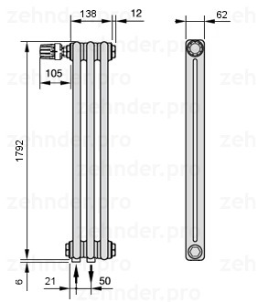 

Радиатор отопления Zehnder, Technolinetl, Zehnder Charleston 2180/3 TL