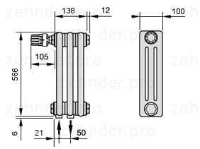 

Радиатор отопления Zehnder, Technolinetl, Zehnder Charleston 3057/3 TL