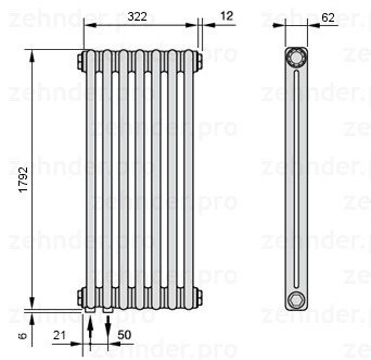 

Радиатор отопления Zehnder, Белый, Zehnder 2180/12 Completto