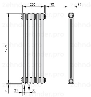 

Радиатор отопления Zehnder, Белый, Zehnder 2180/10 Completto