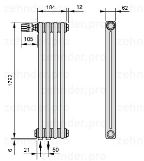 

Радиатор отопления Zehnder, Белый, Zehnder 2180/5