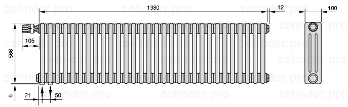 

Радиатор отопления Zehnder, Technolinetl, Zehnder Charleston 3057/30 TL