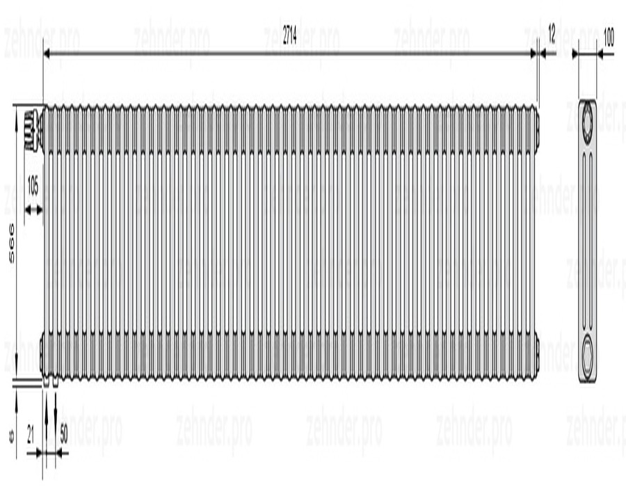 

Радиатор отопления Zehnder, Technolinetl, Zehnder Charleston 3057/59 TL