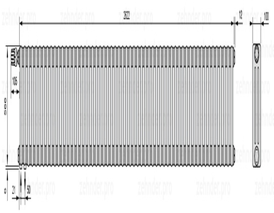 

Радиатор отопления Zehnder, Technolinetl, Zehnder Charleston 3057/57 TL