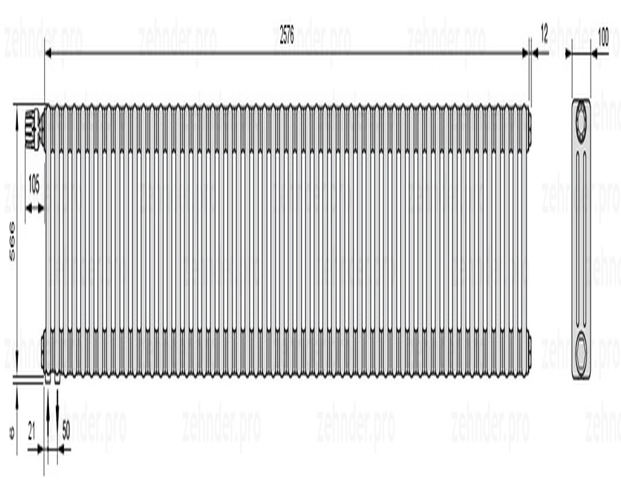 

Радиатор отопления Zehnder, Technolinetl, Zehnder Charleston 3057/56 TL
