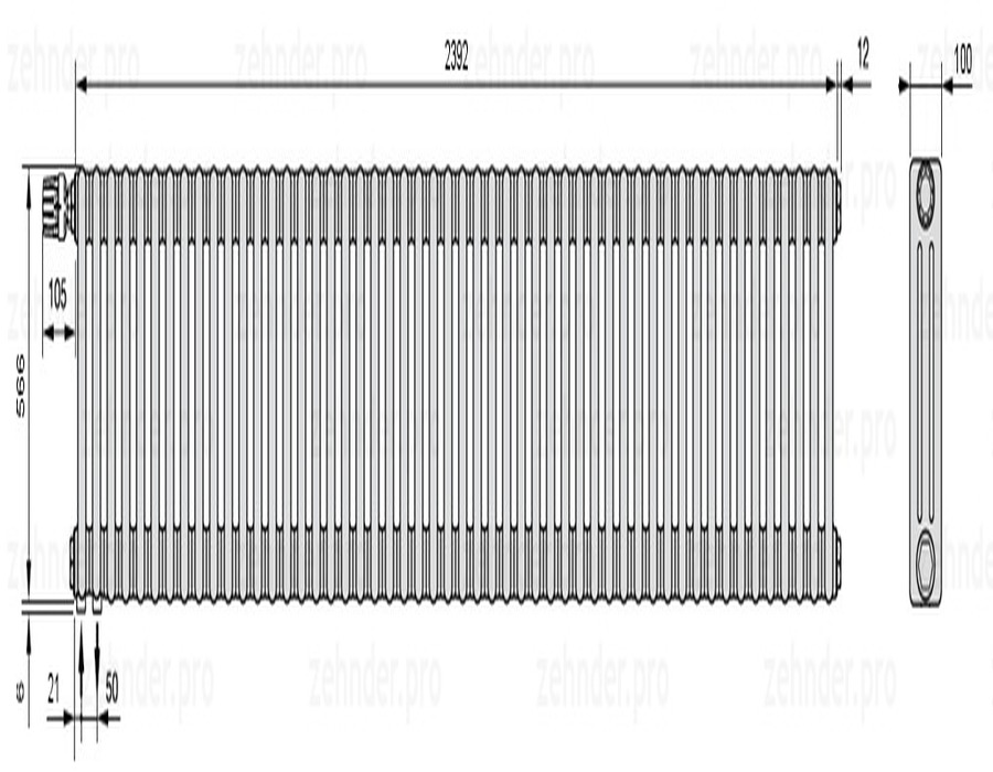 

Радиатор отопления Zehnder, Technolinetl, Zehnder Charleston 3057/52 TL