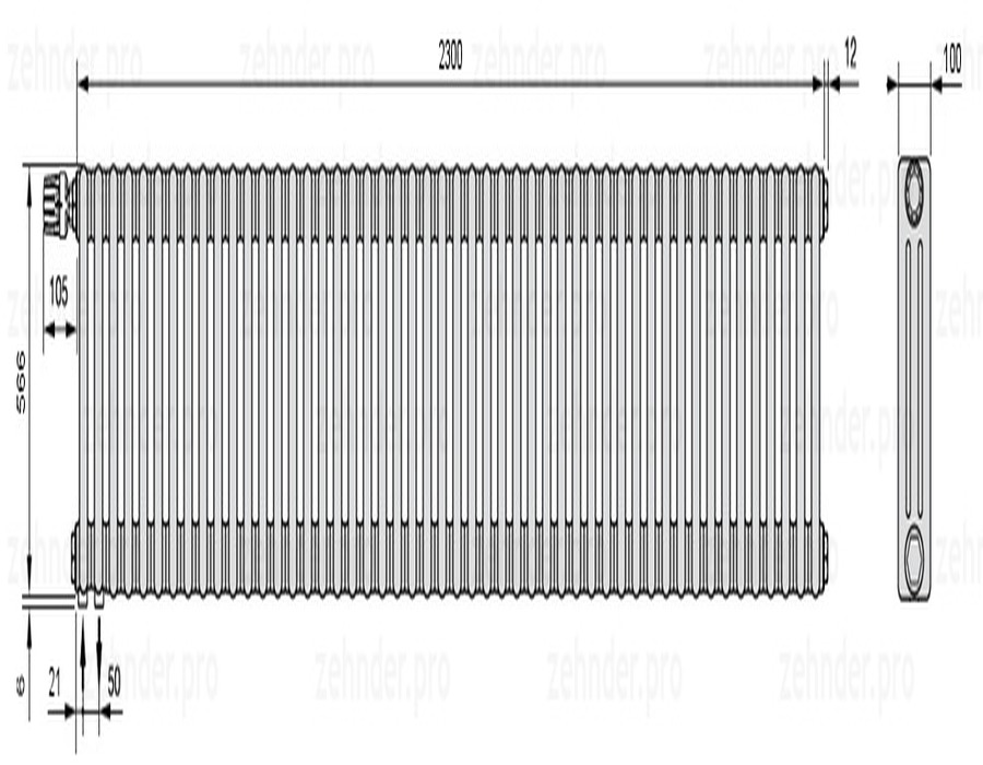

Радиатор отопления Zehnder, Technolinetl, Zehnder Charleston 3057/50 TL