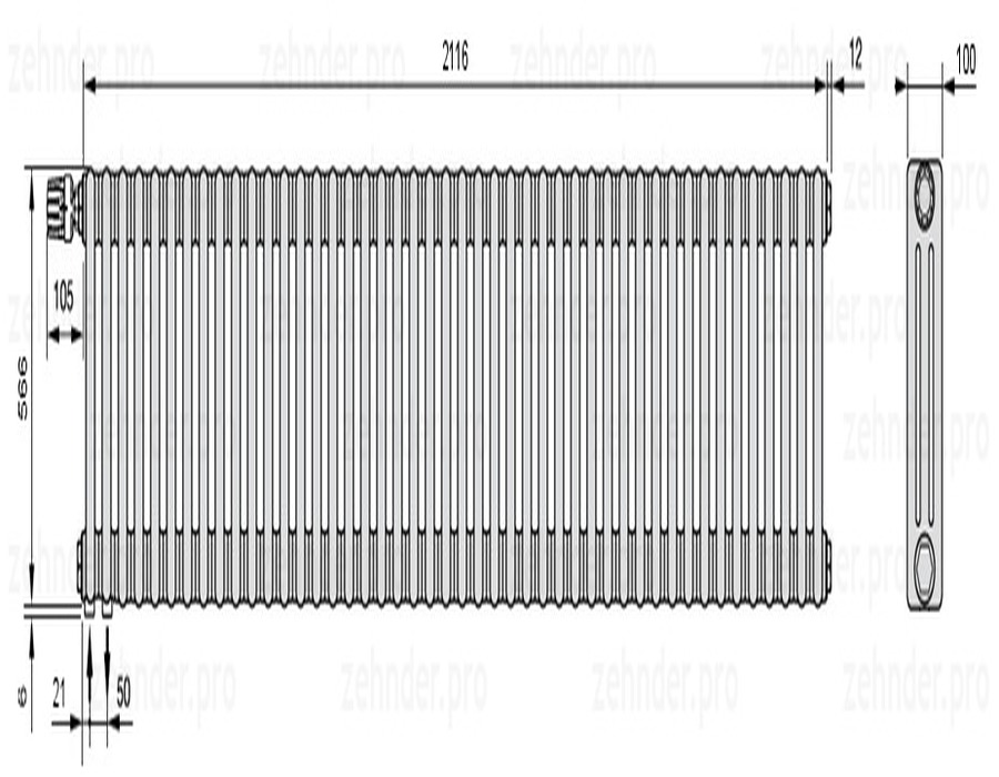 

Радиатор отопления Zehnder, Technolinetl, Zehnder Charleston 3057/46 TL