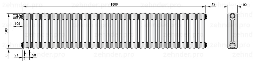 

Радиатор отопления Zehnder, Technolinetl, Zehnder Charleston 3057/41 TL