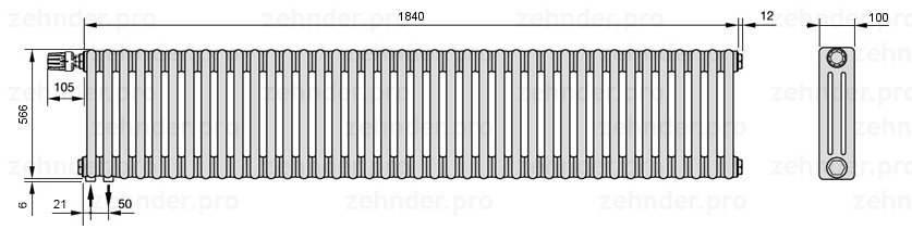 

Радиатор отопления Zehnder, Technolinetl, Zehnder Charleston 3057/40 TL