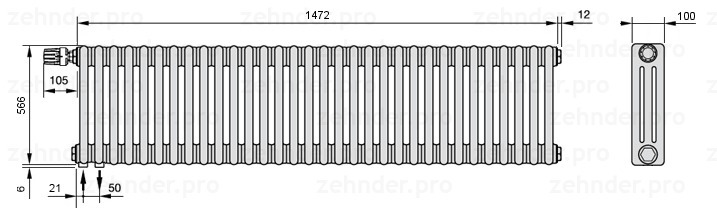 

Радиатор отопления Zehnder, Technolinetl, Zehnder Charleston 3057/32 TL