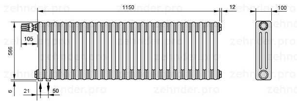 

Радиатор отопления Zehnder, Technolinetl, Zehnder Charleston 3057/25 TL