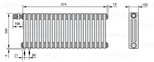 

Радиатор отопления Zehnder, Technolinetl, Zehnder Charleston 3057/19 TL