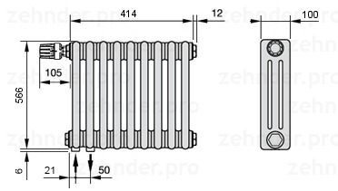 

Радиатор отопления Zehnder, Technolinetl, Zehnder Charleston 3057/9 TL