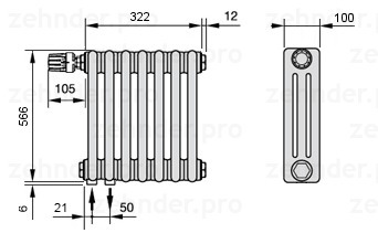 

Радиатор отопления Zehnder, Technolinetl, Zehnder Charleston 3057/7 TL