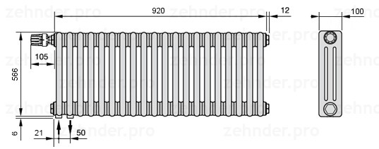 

Радиатор отопления Zehnder, Technolinetl, Zehnder Charleston 3057/20 TL
