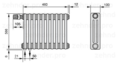 

Радиатор отопления Zehnder, Technolinetl, Zehnder Charleston 3057/8 TL