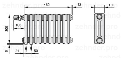 

Радиатор отопления Zehnder, Белый, Zehnder 3030/8 Completto