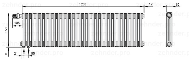

Радиатор отопления Zehnder, Белый, Zehnder 3057/6-2