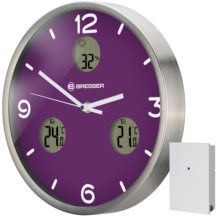 Проекционные часы Bresser MyTime io NX Thermo/Hygro, 30 см, фиолетовые