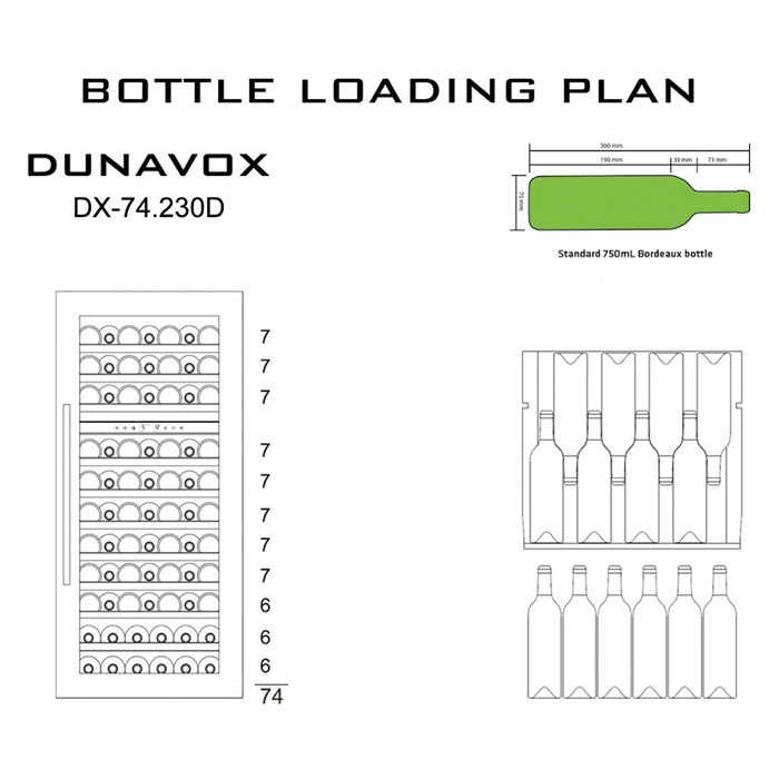 Встраиваемый винный шкаф 51-100 бутылок Dunavox DX-74.230DSS, цвет черный - фото 2