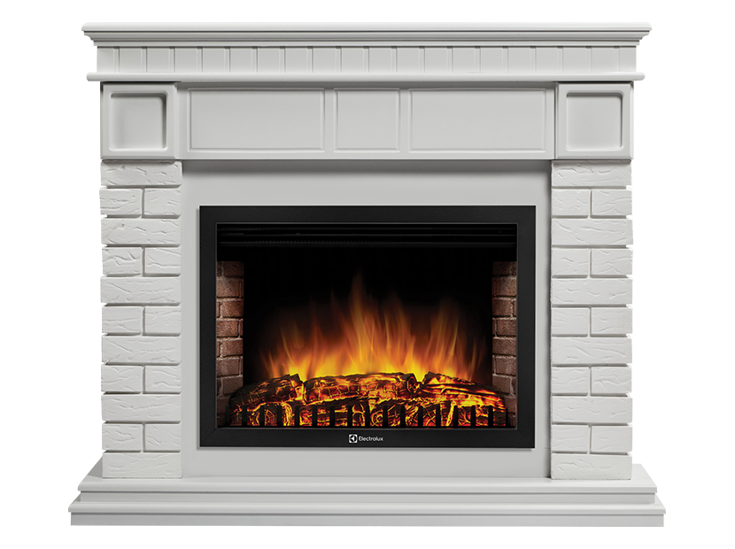 

Электрокамин с широким очагом 2D Electrolux, Белый, Electrolux EFP/P-3020LS с порталом Firelight Bricks 30 кирпич белый/белая эмаль