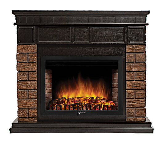 

Электрокамин с широким очагом 2D Electrolux, Темный дуб, Electrolux EFP/P-2520LS с порталом Firelight Bricks Wood 25 камень корич., шпон тем. дуб