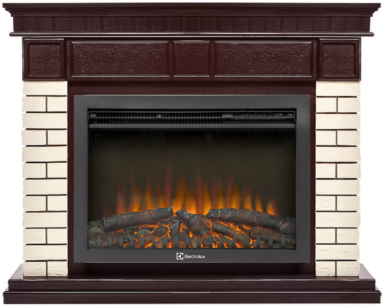 Электрокамин с широким очагом 2D Electrolux EFP/P-2520LS N с порталом Firelight Bricks 25 камень бежевый, шпон темный дуб