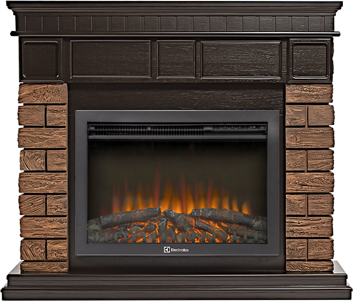 

Электрокамин с широким очагом 2D Electrolux, Венге, Electrolux EFP/P-2520LS N с порталом Firelight Bricks Wood 25 камень темный, шпон венге