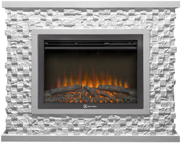 

Электрокамин с широким очагом 2D Electrolux, Белый, Electrolux EFP/P-2520LS N с порталом Firelight Quadro 25 камень песчаник античный белый, белая эмаль