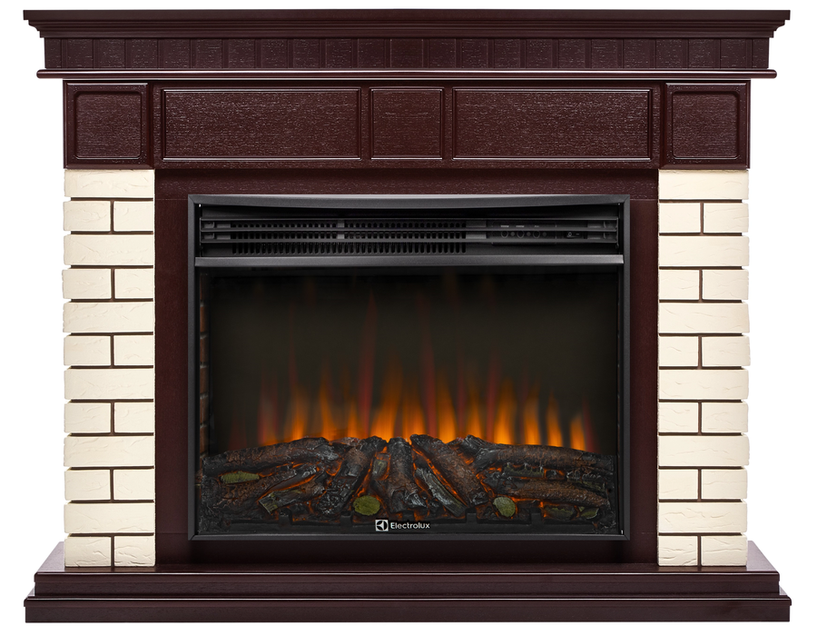 

Электрокамин с широким очагом 2D Electrolux, Темный дуб, Electrolux EFP/P-3020LS N с порталом Firelight Bricks 30 камень бежевый, шпон темный дуб
