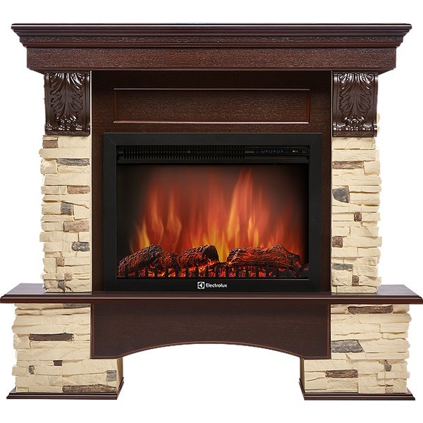 

Электрокамин с широким очагом 2D Electrolux, Темный дуб, Electrolux EFP/P-2720RLS с порталом Firelight Pietra 25 U (угловой) камень сланец натуральный, темный дуб