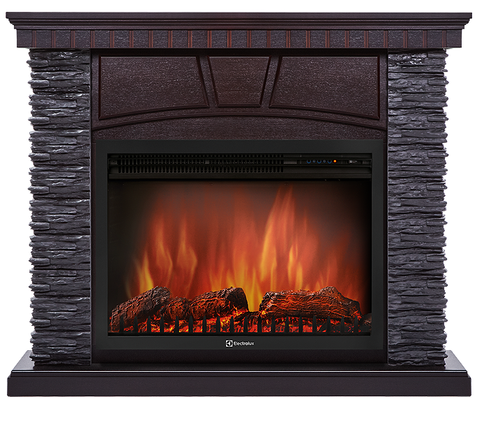 

Электрокамин с широким очагом 2D Electrolux, Венге/черный, Electrolux EFP/P-3020LS с порталом Firelight Porto 30 сланец черный, венге