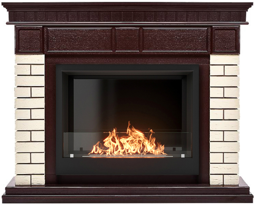 Напольный биокамин Firelight BFP/P-2520 с порталом Bricks 25 камень бежевый, шпон темный дуб